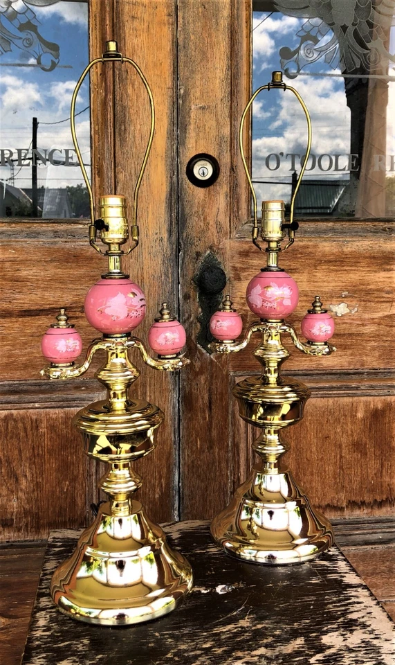 Juego de 2 lámparas de mesa vintage rosa y dorado Foto 2 de 4