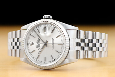 ROLEX MENS DATEJUST 16234 SILVER DIAL 18K WHITE GOLD STAINLESS