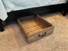 Cassetto Portaoggetti Rustico Sottoletto in Legno con Ruote - Organizzatore Rotante