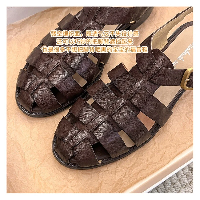 Roman Summer Womens Sandals Leather Hollow Out 4CM Heels Buckle Casual Sandals - Image 3 of 4