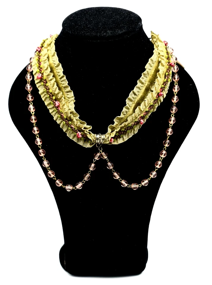 Hermoso collar gargantilla de tela vintage de Michal Negrin con cuentas rosas único Foto 4 de 4