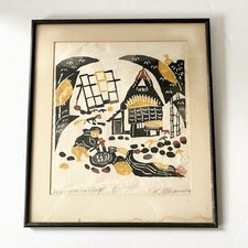 Kichiemon Okamura ISOMURA VILLAGE Original Hand Signed Woodblock Print
