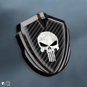 PUNISHER PAIR CAR EMBLEMS 63mm Metal Badges - fit Chev Ford Toyota