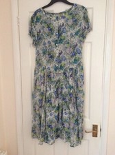 Vintage 1990s blue green floral pattern front button dress full waist size M