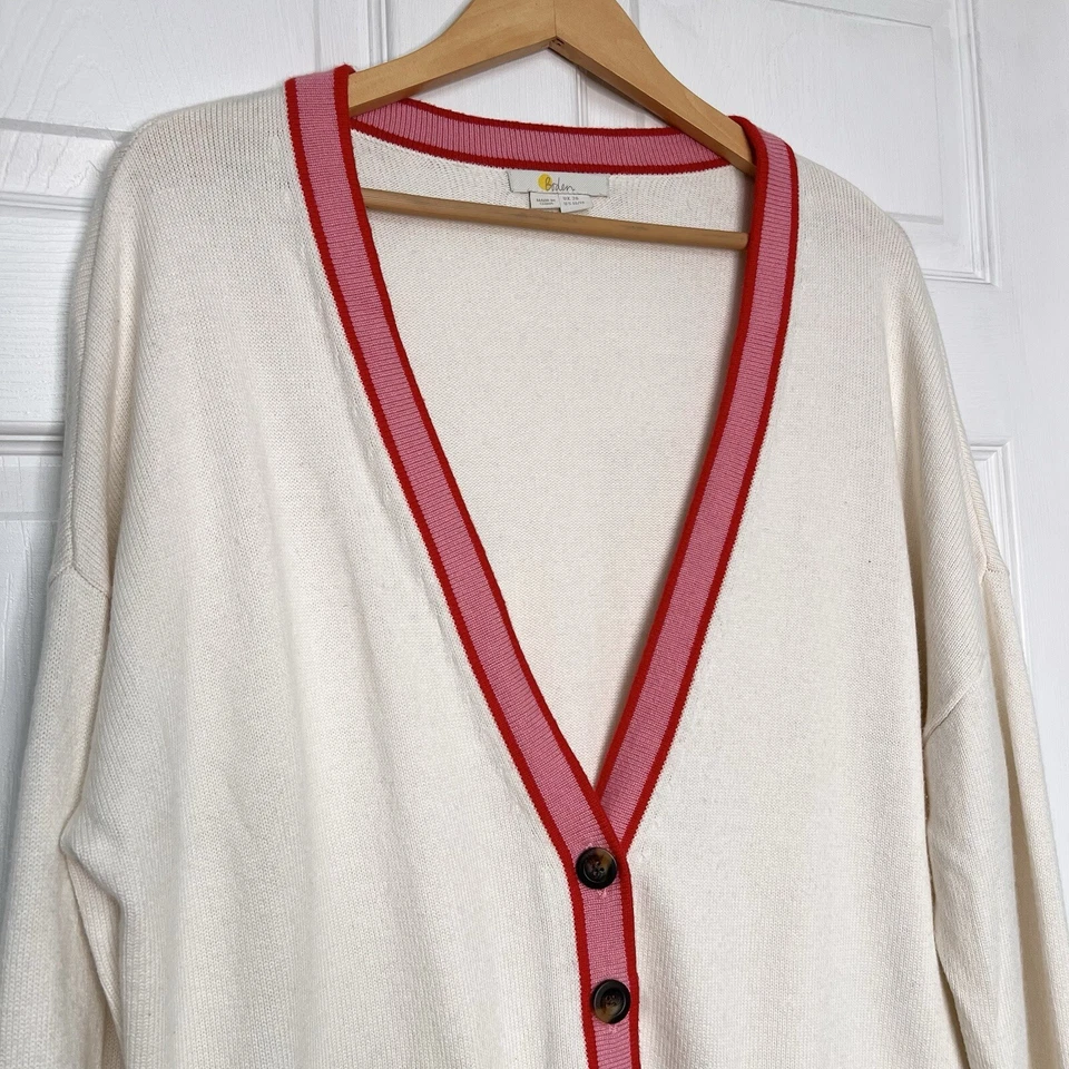 Cárdigan retro Boden para mujer 16/18 a rayas marfil cuello en V multicolor Preppy Academia Foto 4 de 4