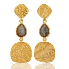 Natural Labradorite 18K Gold Plated 925 Sterling Silver Dangle Earrings Jewelry