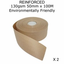 2 x Rolle verst&auml;rktes gummiertes Packpapierband 50 mm x 100 m wasseraktiviert 130 g/m&sup2;