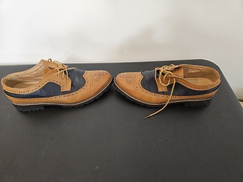 Men's Dress Shoes Wingtip Tan And Blue Size 9 Brown And Blue - Picture 5 of 11
