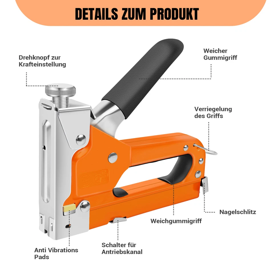 Handtacker Set 3 in 1 Tacker Für Holz Stoff Möbel Tackerpistole 3000 Klammern - Bild 2 von 4