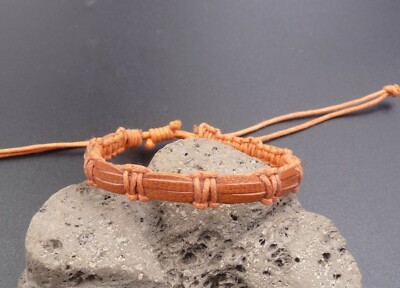 Unisex Verstellbares Armband Echtleder Orange und Baumwolle Orange