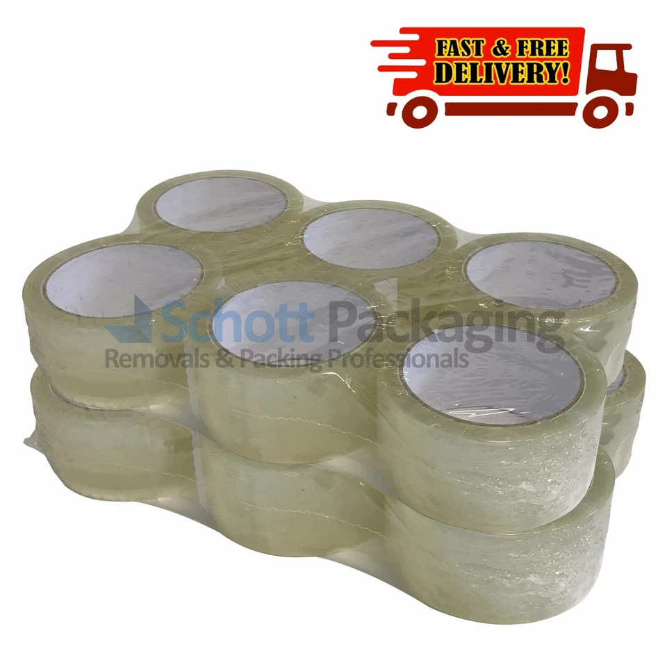 12x ROLLS OF STRONG CLEAR PACKING TAPE - 48mm x 66m (2") - Big Rolls Parcel Tape
