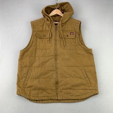 Wrangler Workwear Hooded Vest Men 2XL Brown Canvas Quilt Lined Utility Jacket