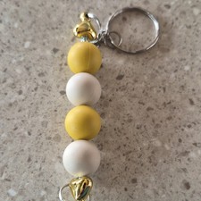 Yellow White Gold Beaded Solid Metal Acrylic Key Chain for Women