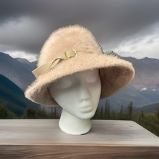 Vintage Kangol Furgora Linda Cloche Hat Made in England Beige Fuzzy Angora Blend