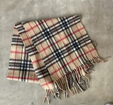 Vintage Lochmere Cashmere Wool Scarf Camel Tan Nova Check Plaid Fringe Unisex