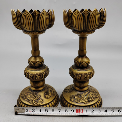 ポーランド製真鍮人形 A Pair Chinese Antique Brass Dragon Phoenix Wax Platform Statue
