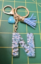 Resin Letter N Beautiful Charm Tassel Heart Keychain Keyring, B3B5