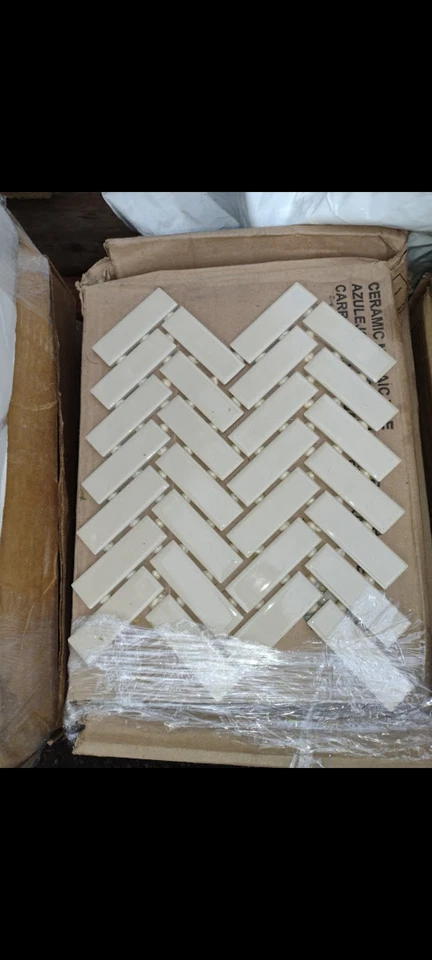 6 листов мозаичной плитки - бежевая елочка, глянцевая 9 x 12 - Изображение 2 из 3