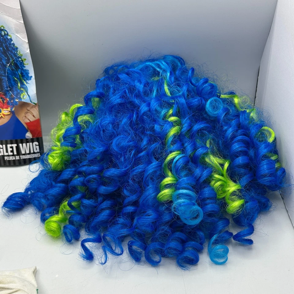 小丑戒指假发服装蓝色绿色卷曲成人万圣节角色扮演均码 — 第 4/4 张图片