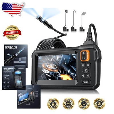 Dual Lens Endoscope Camera w/ 4.3'' IPS Screen, 10FT Semi-Rigid, 1920P HD, 8 LEDs
