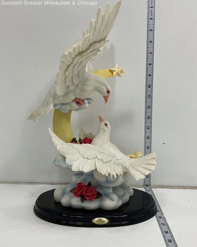 De Capoli White Yellow Red Doves Roses Moon Romantic Figurine Statue Signed