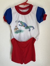 Vintage Carter  s Baby Outfit 18-24M Frog Graphic Red White Blue Pajamas