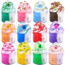 12Pack Cloud Slime Kit with Cute Slime Charms Two Toned Colorful Slime Scented D