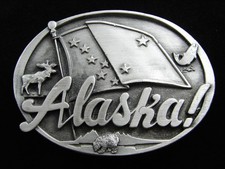 RF05130 VINTAGE 1986  ALASKA  STATE COMMEMORATIVE PEWTER BELT BUCKLE