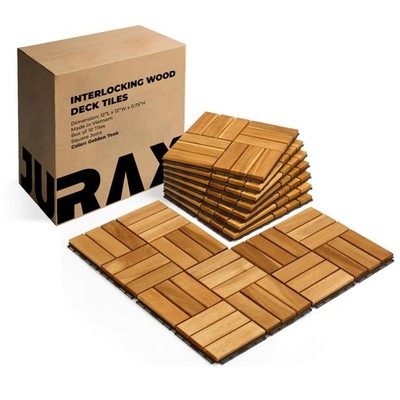 Premium Patio Deck Tiles, 10 PCs 12 x12  Snap Together Wood Flooring for Outd...