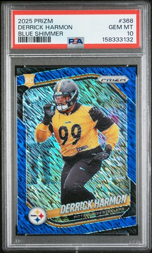 2025 PANINI PRIZM BLUE SHIMMER #368 DERRICK HARMON ROOKIE RC /35 PSA 10