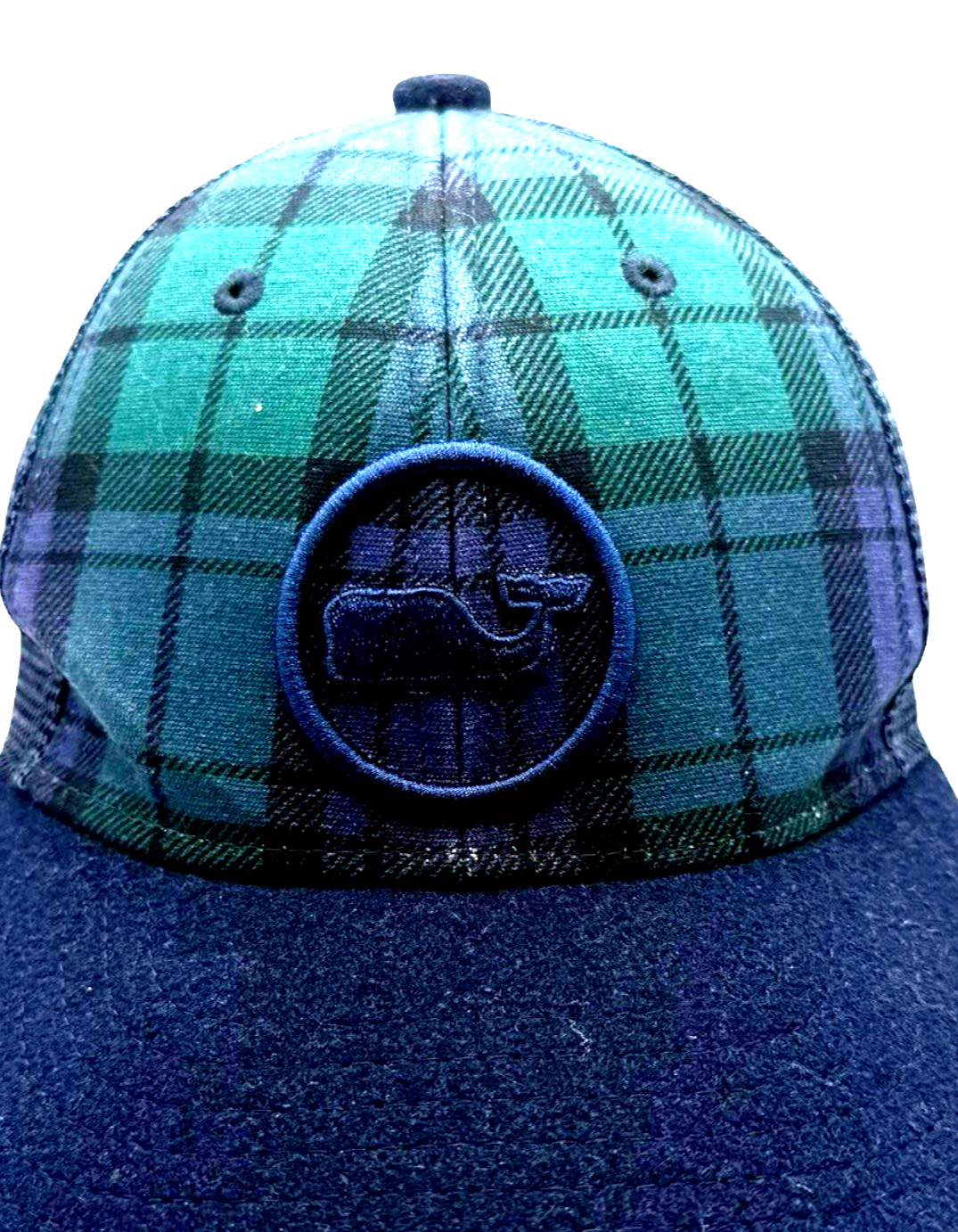 Vineyard Vines Blue Tartan Plaid Whale Preppy Snapback Trucker Hat-image