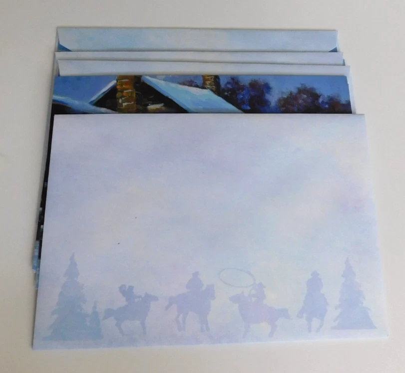 Western Horse Cabin Christmas Card Lot Artwork Wayne Cooper Leanin' Tree - Image 4 of 4