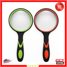 2 Pack 75mm 10X Handheld Magnifying Glass,Rubber Reading Magnifier for Kids USA
