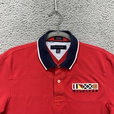 Tommy Hilfiger Polo Shirt Mens Large Red Custom Fit Nautical Flag Embroidered