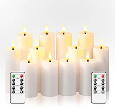 12Pack Flameless LED Pillar Candles with Remote and Timer,Plastic Flickering Can