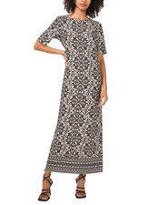 Vince Camuto Women's Printed Elbow Sleeve Maxi Dress Black Size Xs 2224