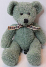 Russ Berrie Frizzlin Plush 9" Bears from the Past Green Teddy w/Plaid Bow Tie