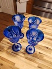 GORGEOUS Bohemian Vintage 3 Cobalt Blue Crystal Clear Cut Wine Glasses  — photo 8