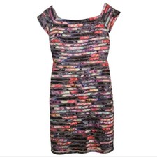 Parker Black Striped Kayte Watercolor Mesh Bandage Bodycon Midi Dress Sz 12