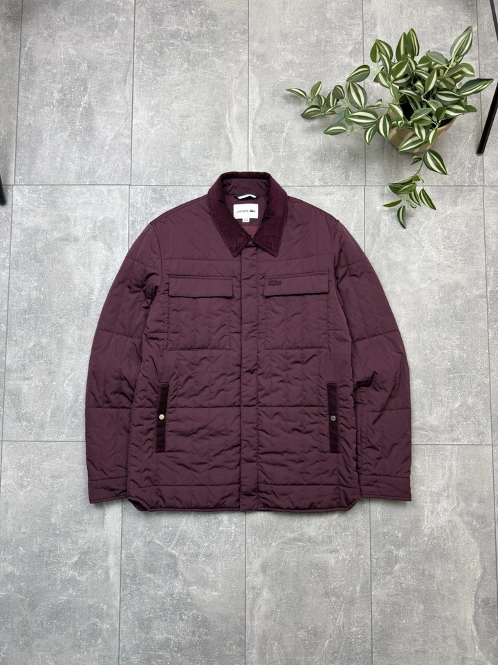 Lacoste Quilted Burgundy Coat Collared Men’s Zip Up Jacket Size M - Image 2 of 4