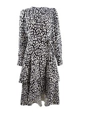 Calvin Klein Women's Animal-Print High-Low Wrap Dress (6, Black/Cream)