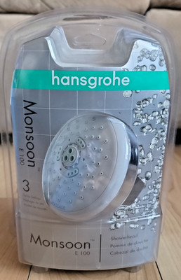 Hansgrohe E 100 MONSOON Shower head Chrome 3 Settings Massage No Clog - NEW READ