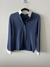 Animo Equestrian Riding Shirt Women's Blue Rhinestone Logo 34 S Long Sleeve Flaw