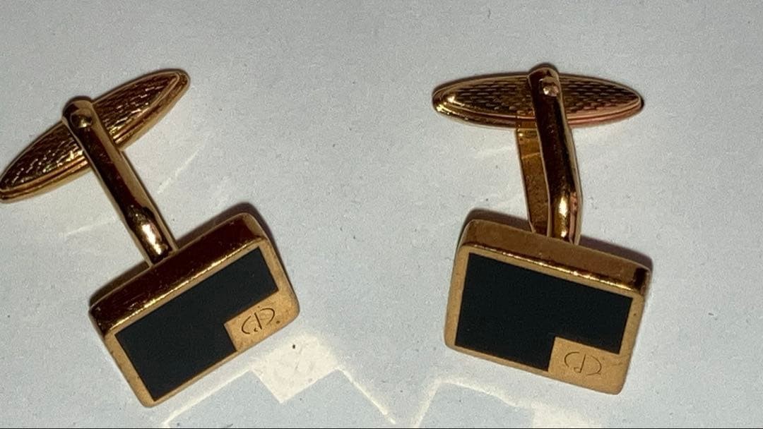 Difficult Dunhill Cufflinks Button Gold Black Pre… - image 2