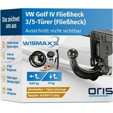 ANHÄNGERKUPPLUNG für VW Golf IV 1J1 97-03 vert. abnehmbar ORIS +13pol E-Satz ABE