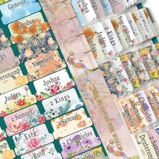 Bible Tabs,75 Tabs, Floral Theme Tabs for Women and Men Study Bible Index Tabs,