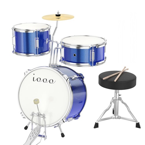 Drum Set, Drum Set for Kids, 3-Piece Beginner Drums Kit with Throne Stool, St...