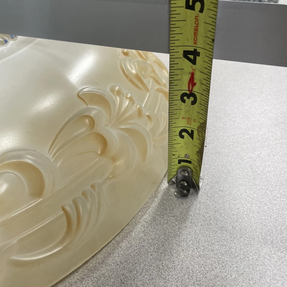 Antique Vintage Cream Beige floral Pattern Glass 15" Light Ceiling Shade - Image 3 of 4