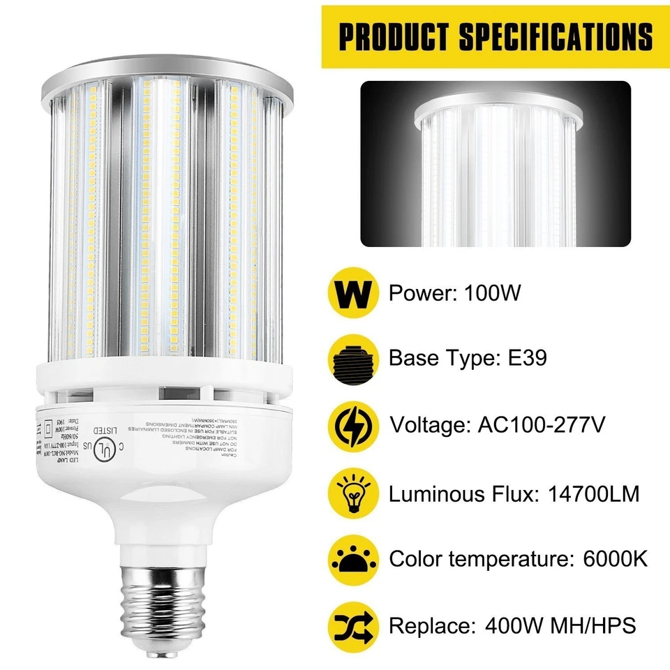 5X 100W LED Retrofit Corn Bulb Light E39 Base 14500LM Warehouse Workshop Lights - Image 2 of 4