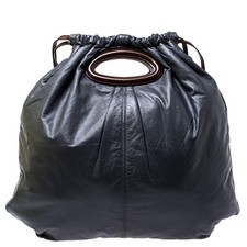 Borsa a tracolla Marni in pelle nappa grigio scuro con coulisse